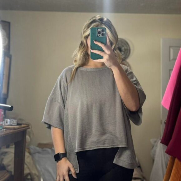 Sweaters - Gray Cropped Short sleeve Sweaters